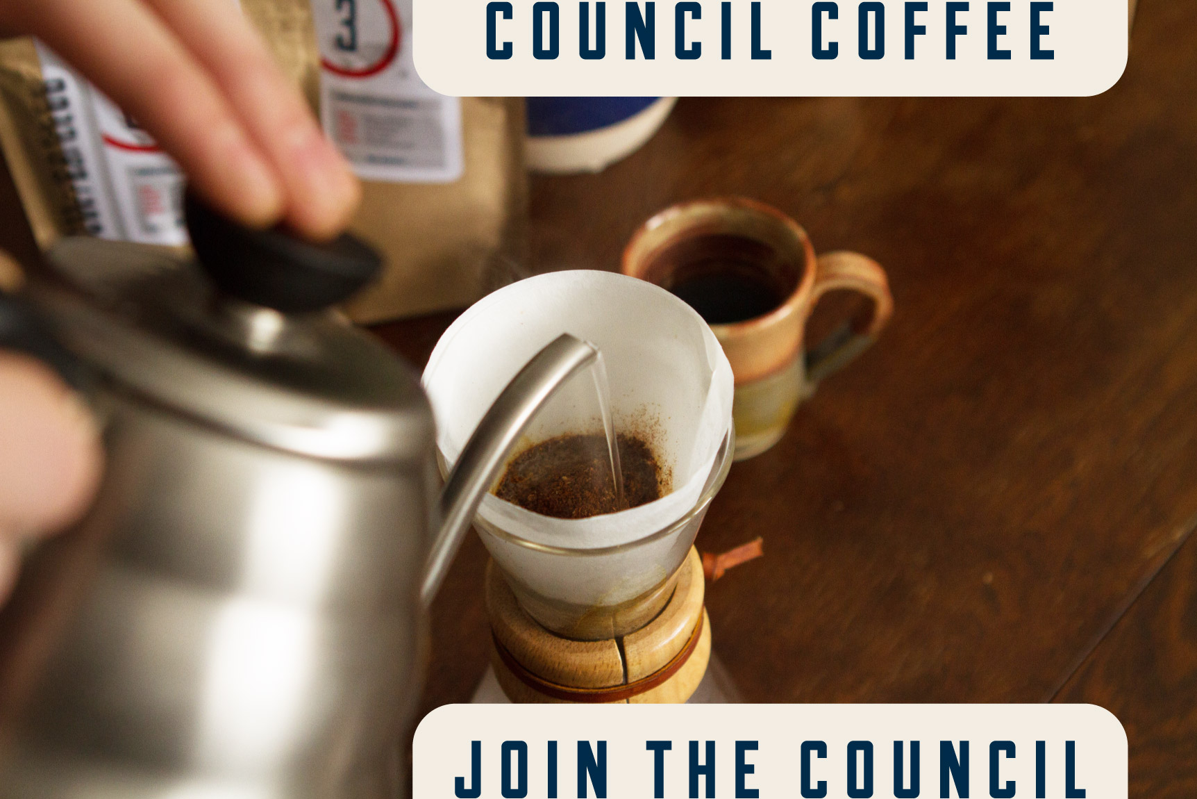 Brand name: Council Coffee, Tag line: Join the Council