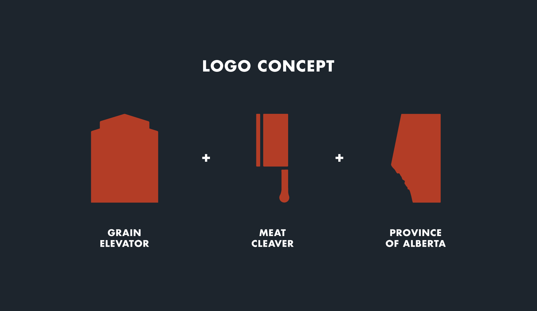 Premium Sausage logo concept: Grain Elevator + Meat Cleaver + Province of Alberta