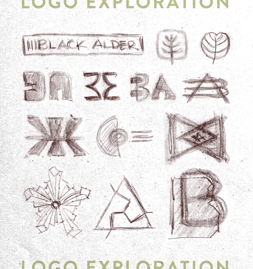 Black Alder Logo Exploration Sketches