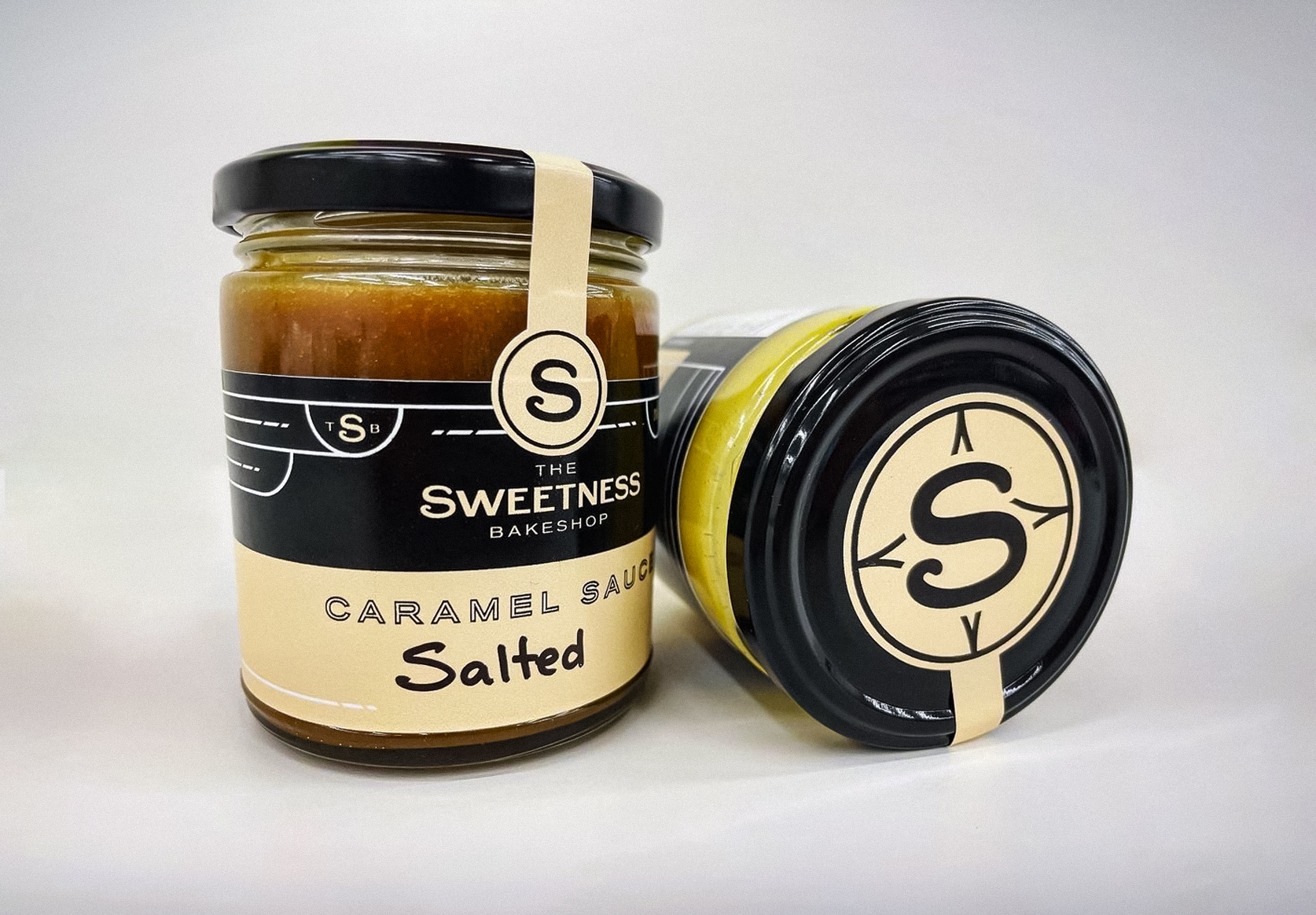 The Sweetness Bakeshop Caramel Sauce and Lemon Curd Packaging Jars