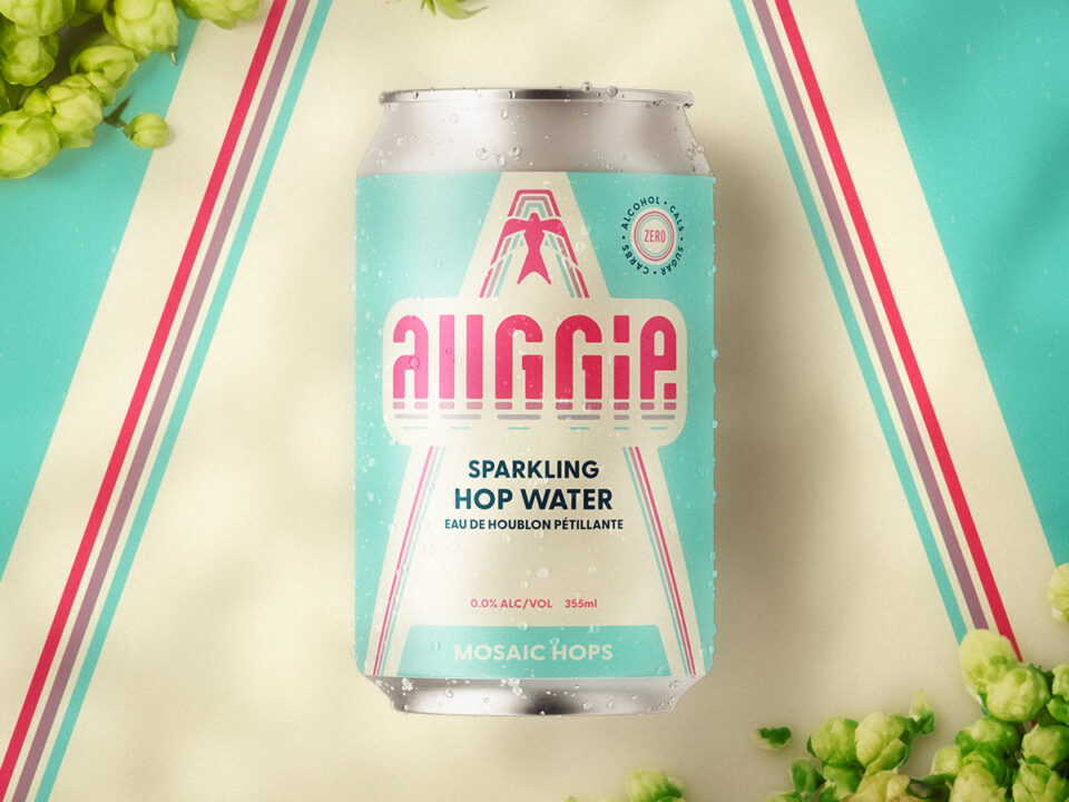 Auggie Beverages Branding, Brand Name, Visual Identity, and Packaging for a sparkling hop water RTD line of products