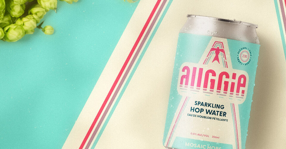 Auggie Beverages Branding, Brand Name, Visual Identity, and Packaging for a sparkling hop water RTD line of products