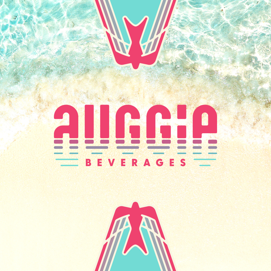 Auggie Beverages Logo and bird icon on the beach