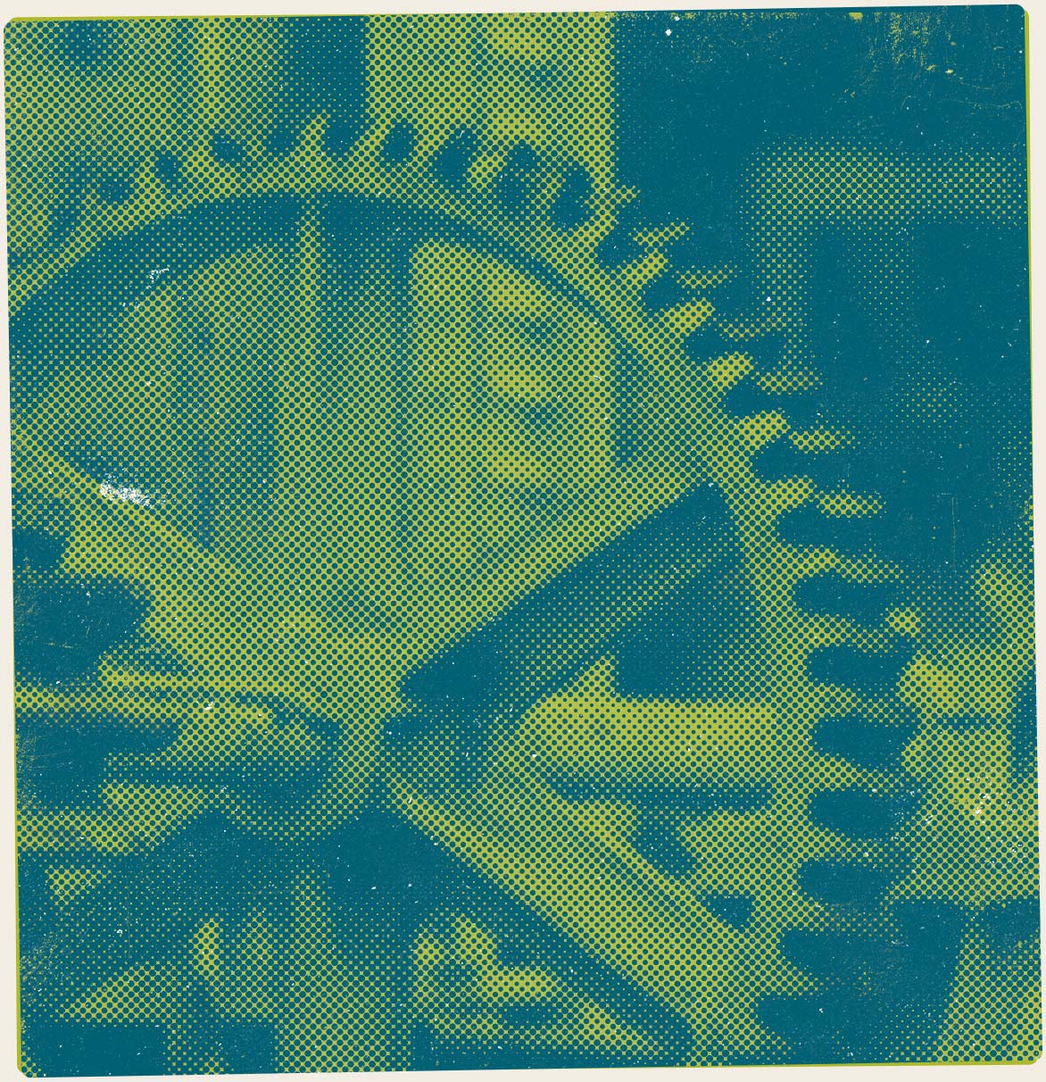 Green and blue halftone gears
