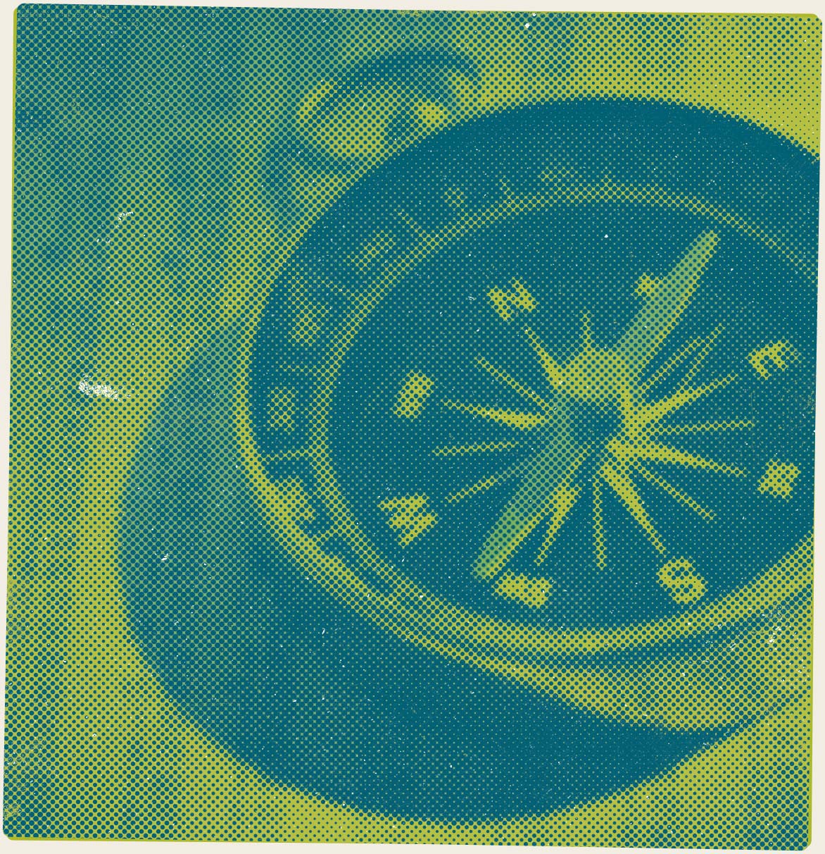 Green and blue halftone compass
