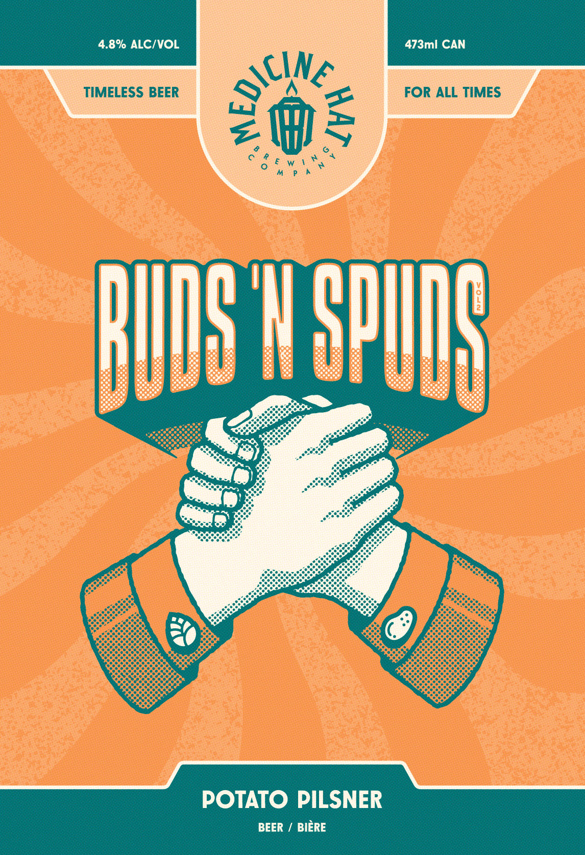 Medicine Hat Brewing Company - Buds 'N Spuds Potato Pilsner beer label illustration
