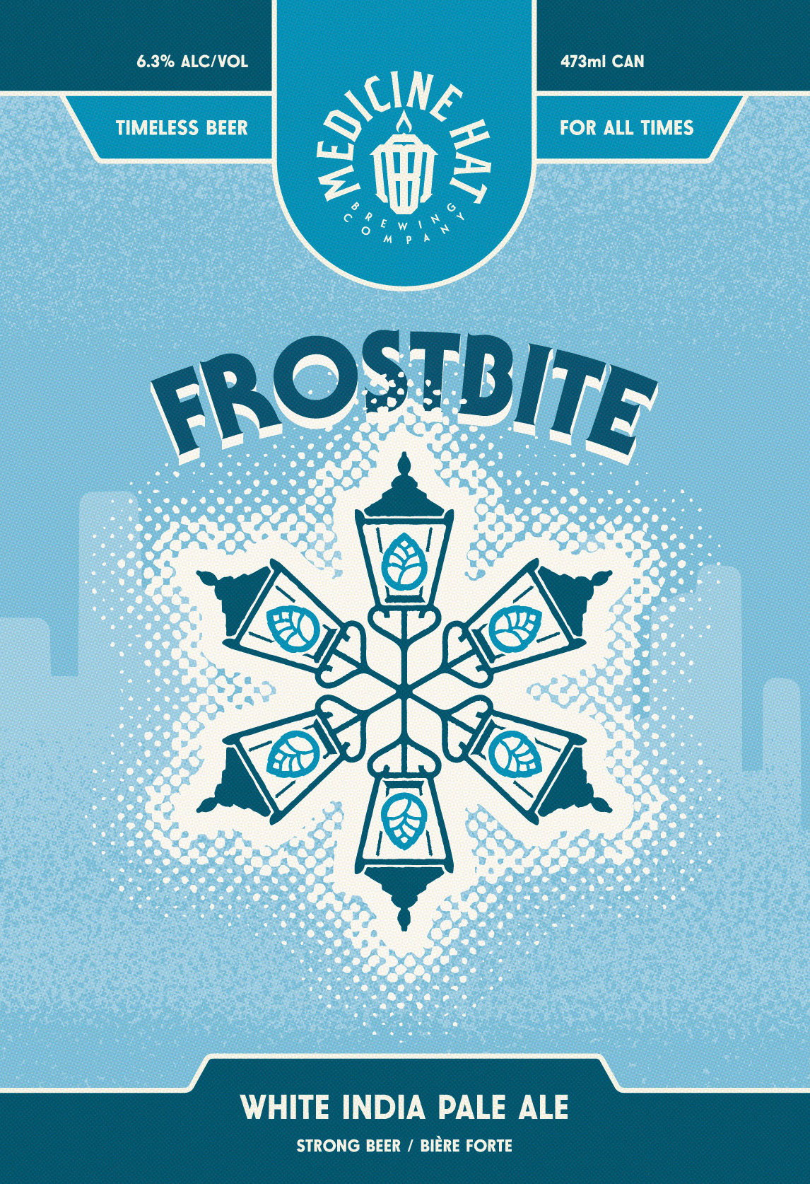 Medicine Hat Brewing Company - Frostbite White IPA beer label illustration