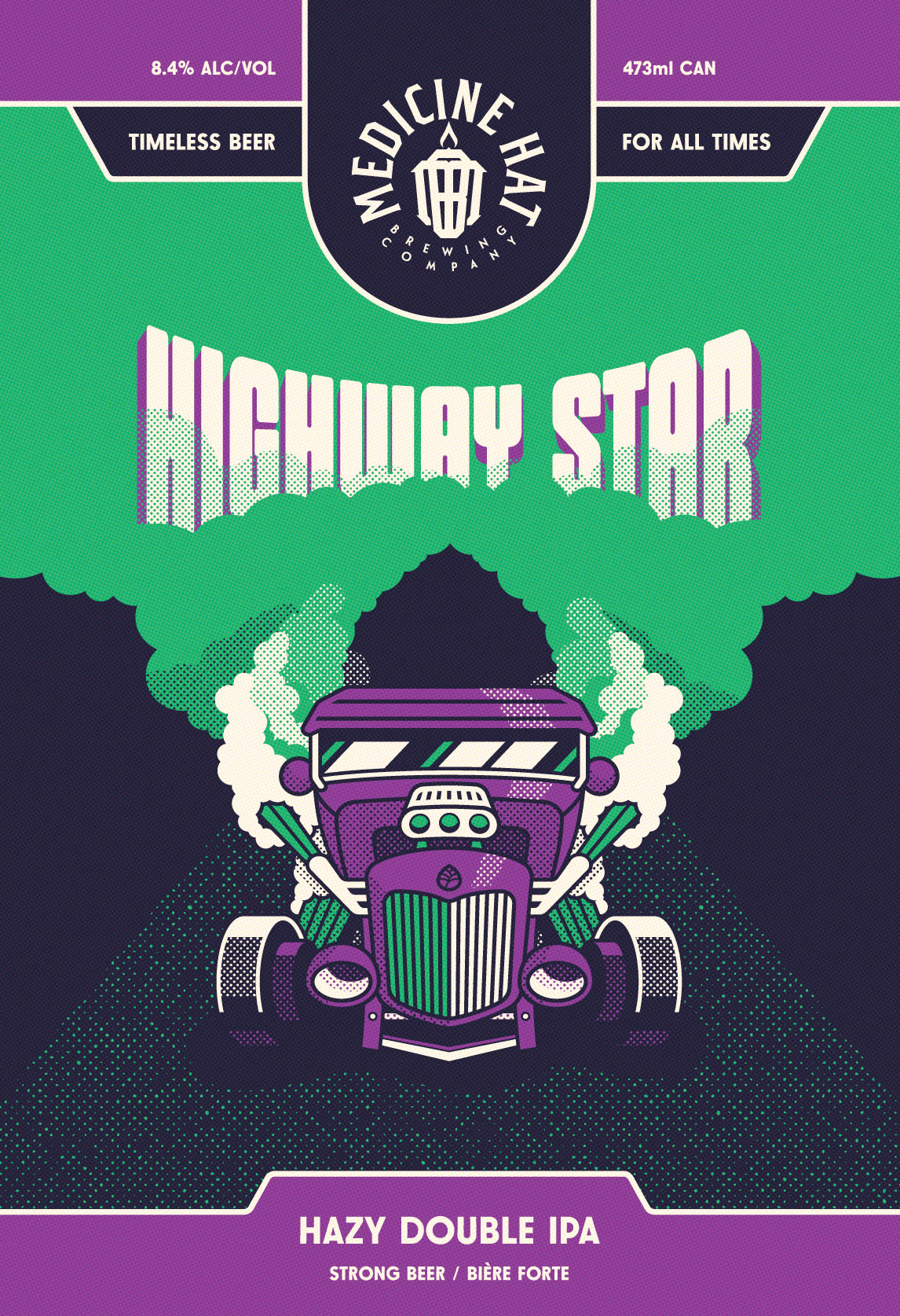 Medicine Hat Brewing Company - Highway Star Hazy Double IPA beer label illustration